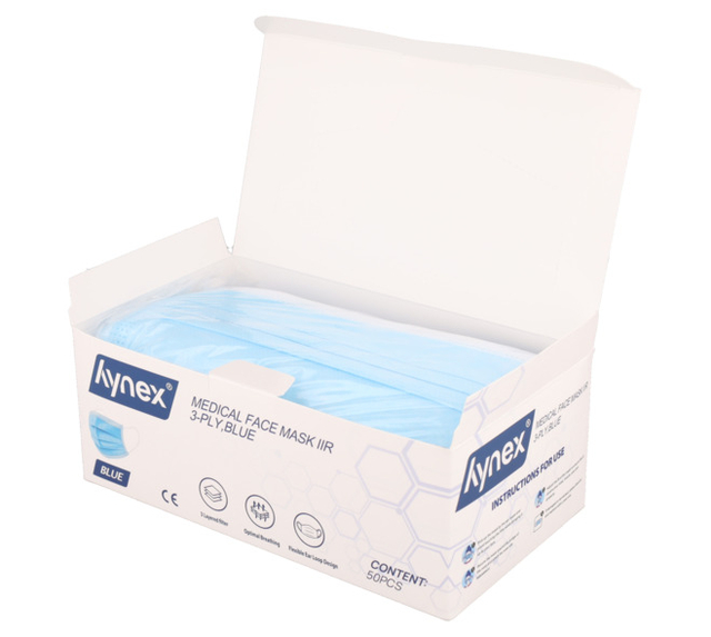 Masque buccal Hynex IIR 3 épaisseurs bleu 50 pièces