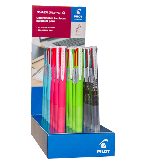 Stylo bille 4 couleurs PILOT Super Grip G Medium assorti display 24 pièces