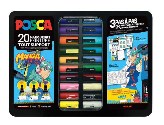 Marqueur peinture Uni POSCA Manga Hero assorti coffret métal 20 pièces