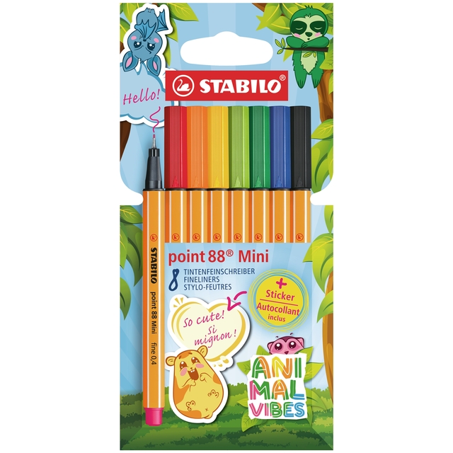 Fineliner STABILO point 88 Animal Vibes mini Fin assorti blister 8 pièces