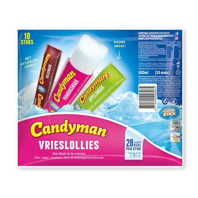 Glace à l'eau Candyman 50ml sachet lot 10 pièces