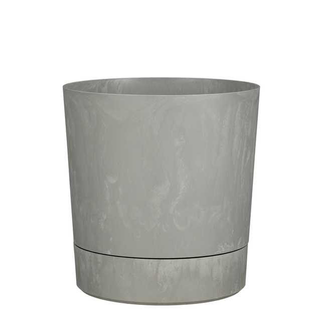 Pot de fleur Mica Coco rond avec soucoupe H 23,5cm Ø22,5cm gris