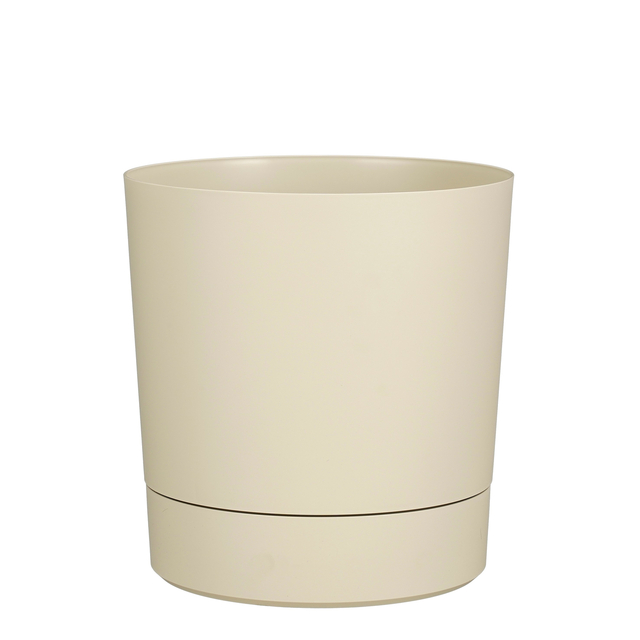 Pot de fleur Mica Coco rond avec soucoupe H 23,5cm Ø22,5cm beige