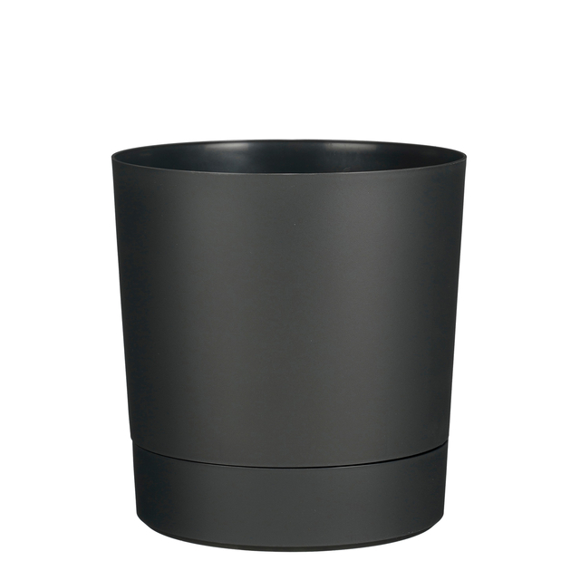 Pot de fleur Mica Coco rond avec soucoupe H 23,5cm Ø22,5cm anthracite