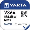 Pile bouton VARTA 1x V364/SR60 argent
