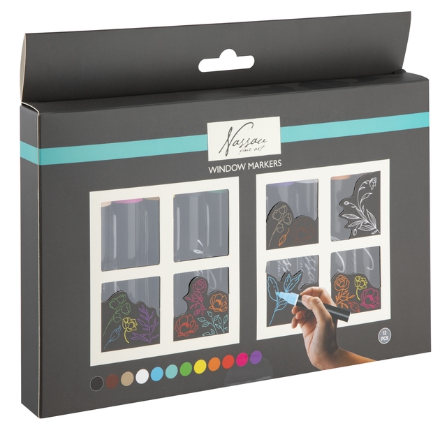 Craies et marqueurs pour vitres Nassau set 12 couleurs