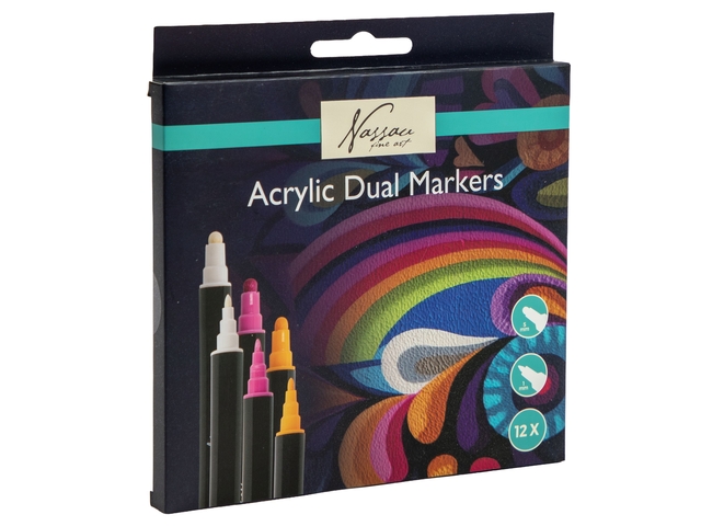 Marqueur acrylique Nassau double pointe set 12 couleurs