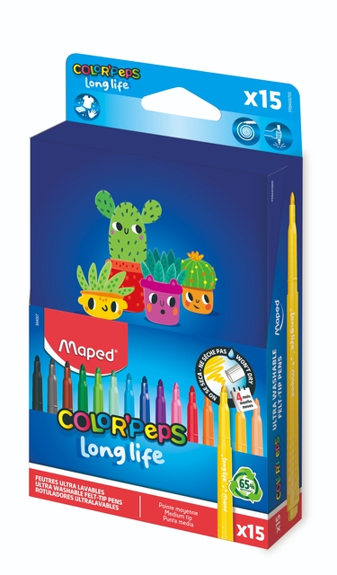 Feutre de coloriage Maped Color’Peps Long Life 2.0 boîte 15 pièces assorti
