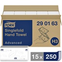 Essuie-mains Tork H3 Advanced 290163 Singlefold 2 épaisseurs 248x230mm blanc 15x 250 feuilles