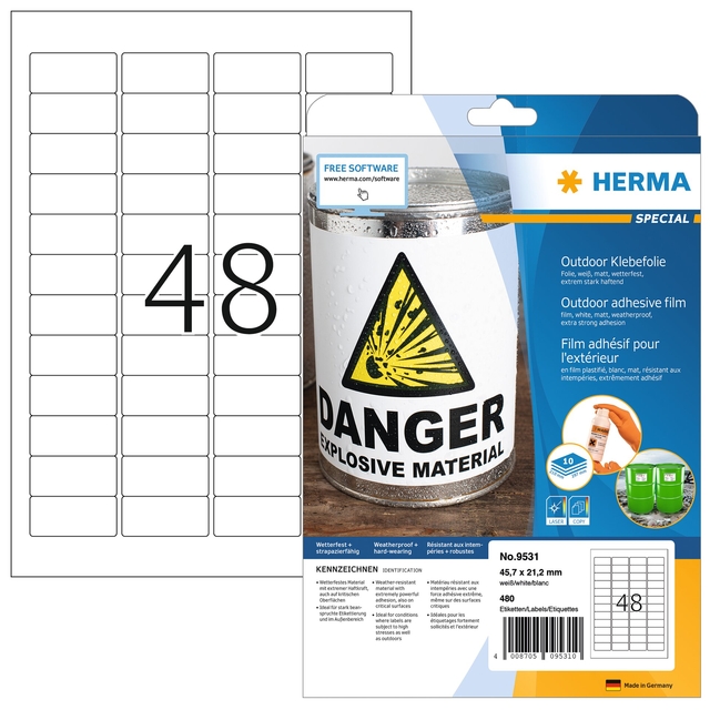 Etiquette HERMA 9531 45,7x21,2mm résiste intempéries 480 pièces