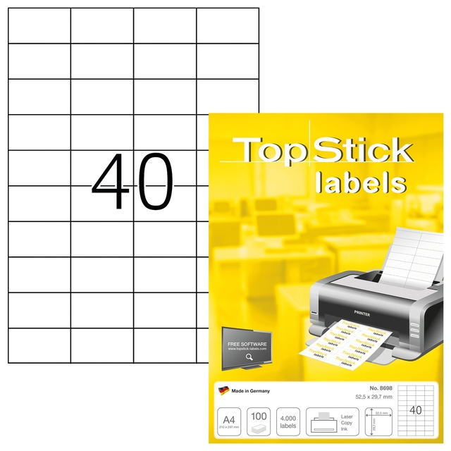 Etiquette TopStick 8698 52,5x29,7mm permanent blanc 4000 pièces