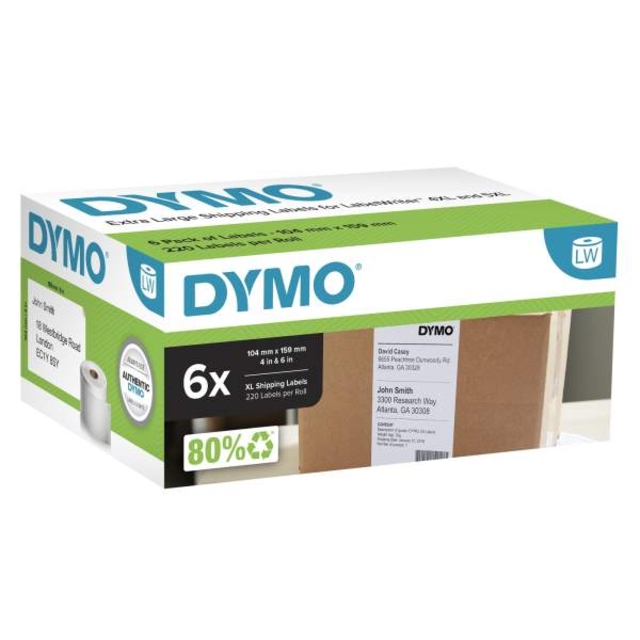 Etiket Dymo LabelWriter industrieel 104x159mm 6 rollen á 200 stuks wit