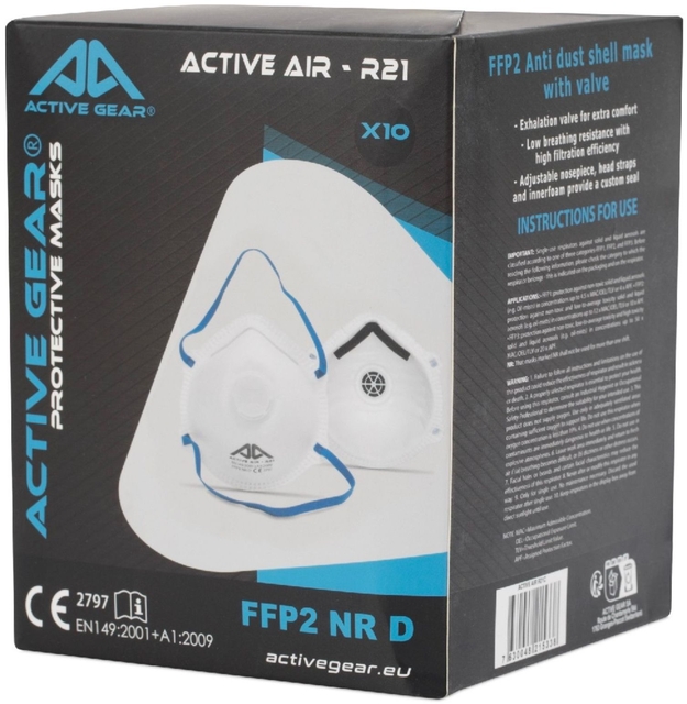 Masque anti-poussière Active Gear avec valve 10 pièces