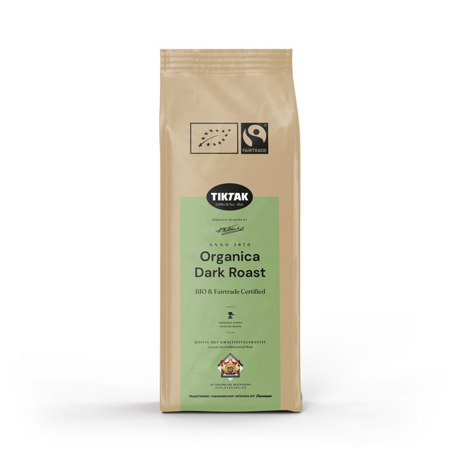 Koffie Tiktak organica dark roast bonen 1000 gram