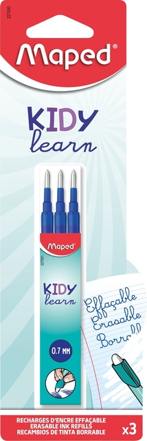 Recharge stylo bille Maped Kidy effaçable Medium bleu blister 3 pièces