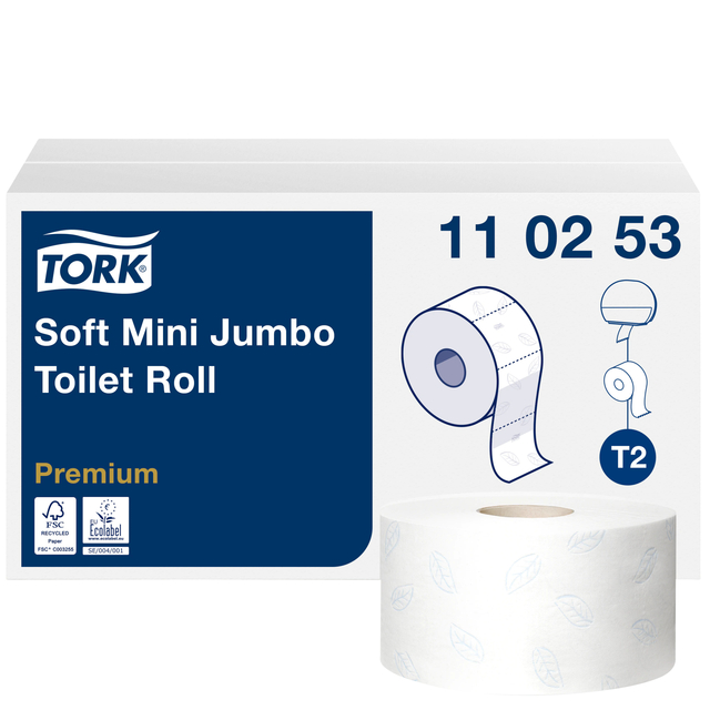 Papier toilette Tork T2 Mini Jumbo Premium 110253 2 épaisseurs 170m blanc