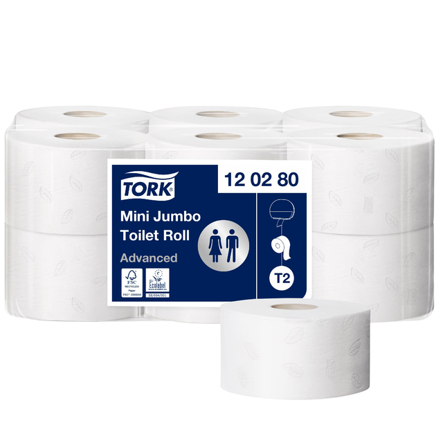 Papier toilette Tork T2 Mini Jumbo Advanced 120280 2 épaisseurs 170m blanc