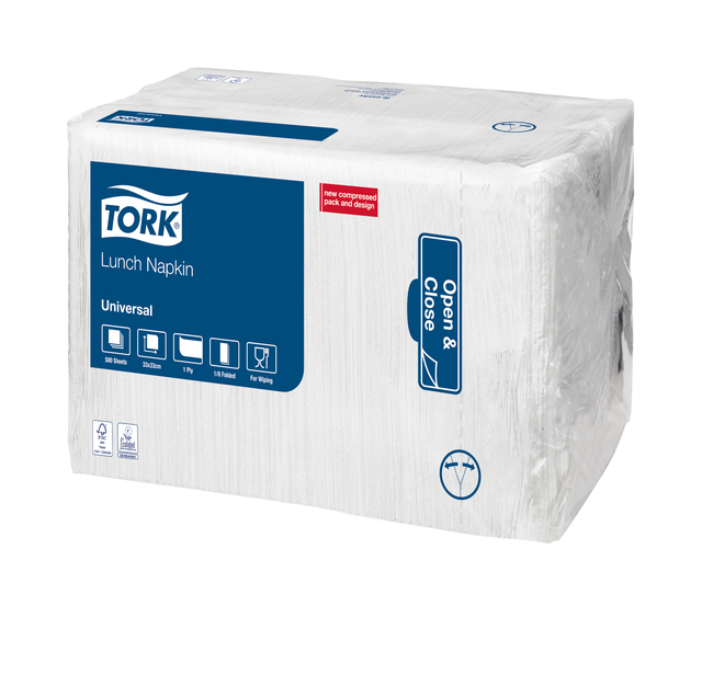 Serviettes Tork 509308 Universal 1 épaisseur pli 1/8 325x325mm blanc 500 pièces