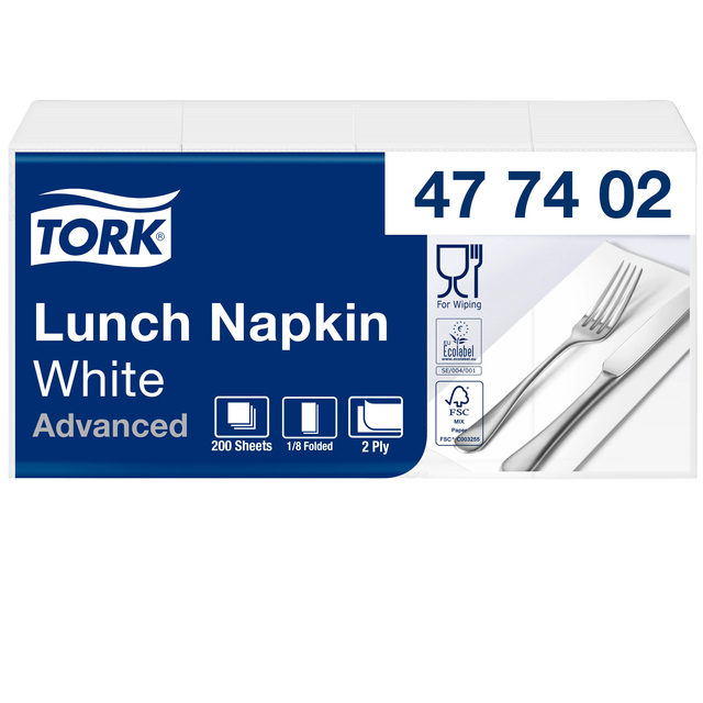 Serviette Tork Advanced 477402 2 épaisseurs pli 1/8 328x325mm blanc 200 pièces