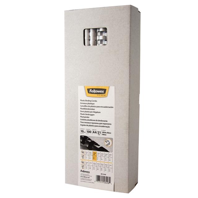 Reliure Fellowes 10mm 21 anneaux A4 blanc 100 pièces