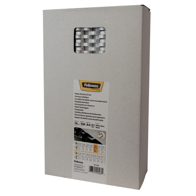 Bindrug Fellowes 14mm 21rings A4 wit 100 stuks