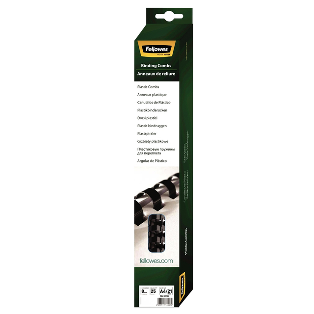 Bindrug Fellowes 8mm 21rings A4 wit 25 stuks