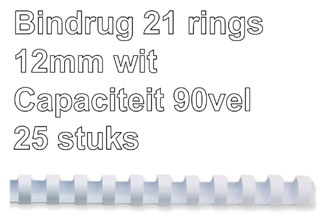 Bindrug Fellowes 12mm 21rings A4 wit 25stuks
