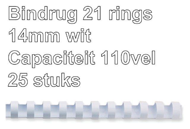 Bindrug Fellowes 14mm 21rings A4 wit 25stuks