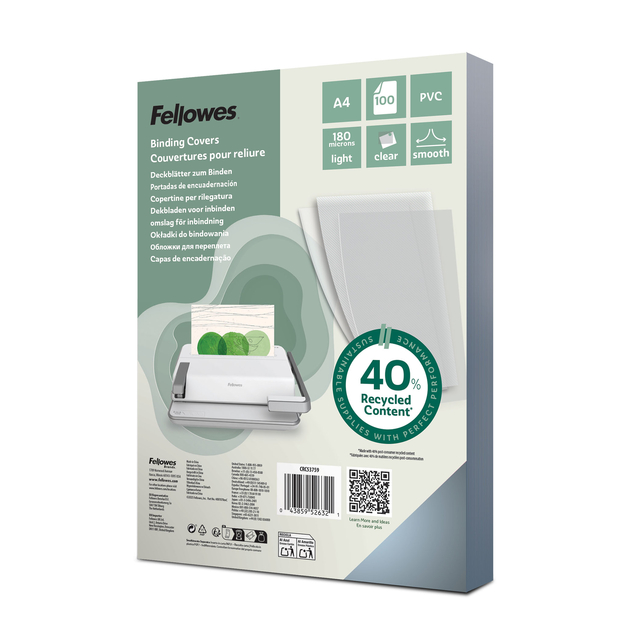 Voorblad Fellowes A4 PVC 180micron 100 stuks