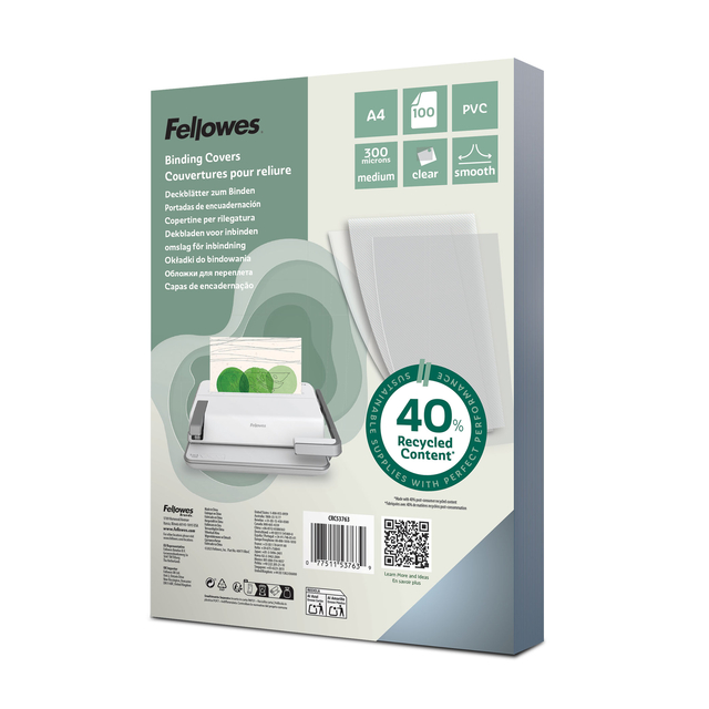 Voorblad Fellowes A4 PVC 300micron recycled 100 stuks