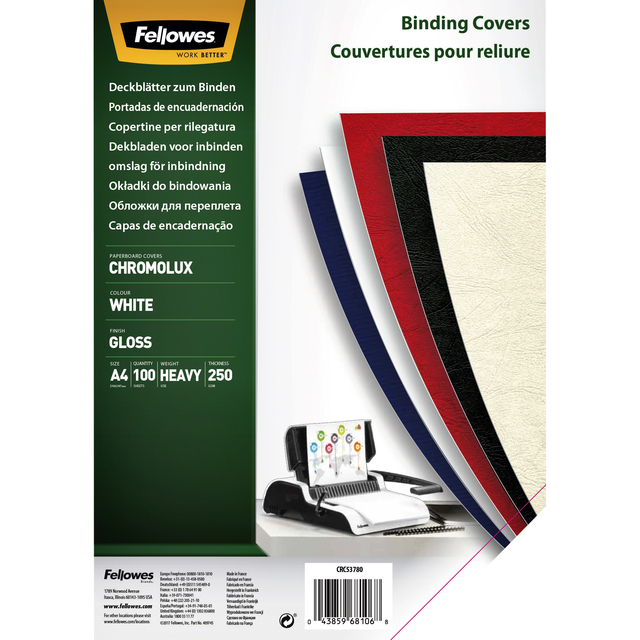 Couverture Fellowes Chromolux A4 250g blanc 100 pièces