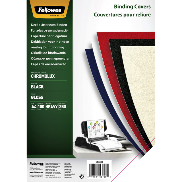 Couverture Fellowes A4 Chromolux 250g noir 100 pièces