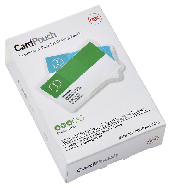 Pochette de plastification GBC carte 65x95mm 2x125mic 100 pièces