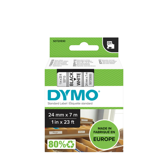 Ruban Dymo Labelmanager polyester D1 24mmx7m noir sur blanc