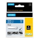 Labeltape Dymo Rhino industrieel vinyl 19mm wit op blauw