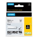 Ruban Dymo Rhino Industriel vinyle 24mmx5,5m noir sur blanc