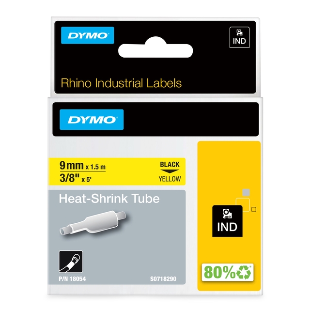 Ruban Dymo Rhino Industriel rétractable 9mmx1,5m noir sur jaune