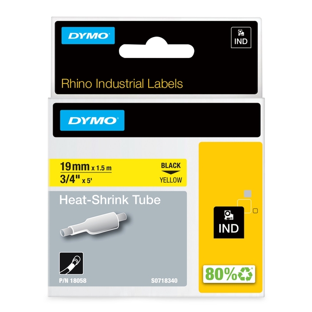 Ruban Dymo Rhino Industriel rétractable 19mmx1,5m noir sur jaune
