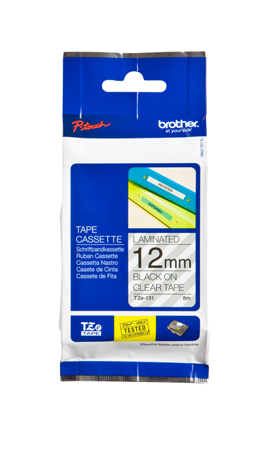 Labeltape Brother P-touch TZe-131 standaard 12mm zwart op transparant