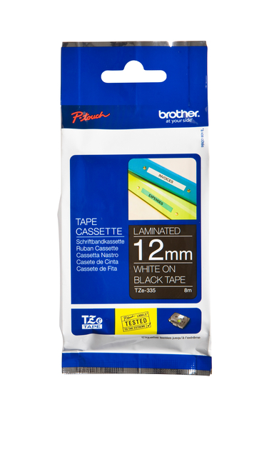 Ruban de lettrage Brother P-Touch TZe-335 standard 12mm blanc sur noir