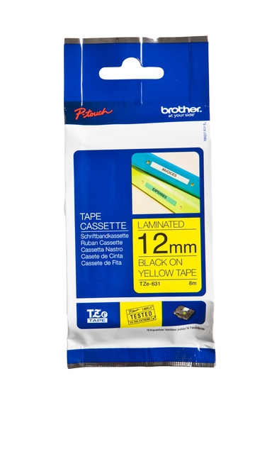 Ruban de lettrage Brother P-Touch TZe-631 standard 12mm noir sur jaune