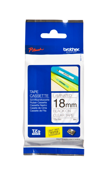 Ruban de lettrage Brother P-Touch TZE-141 standard 18mm noir sur transparent
