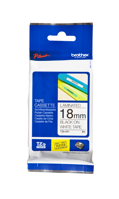 Ruban de lettrage Brother P-Touch TZe-241 standard 18mm noir sur blanc
