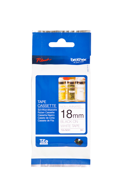 Labeltape Brother P-touch TZe-N241 ongelamineerd 18mm zwart op wit