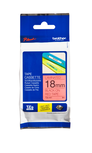 Labeltape Brother P-touch TZe-441 standaard 18mm zwart op rood