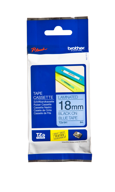 Labeltape Brother P-touch TZe-541 standaard 18mm zwart op blauw