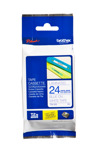 Labeltape Brother P-touch TZe-253 standaard 24mm blauw op wit