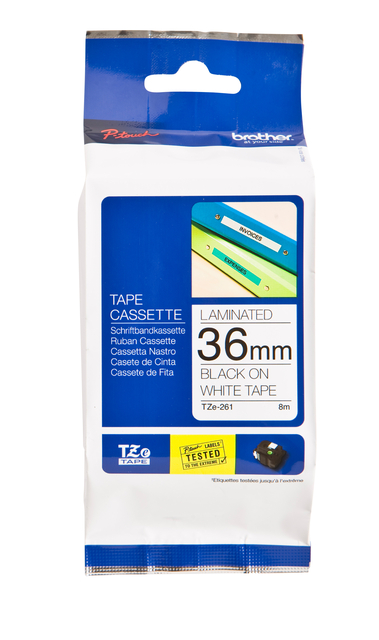 Ruban de lettrage Brother P-Touch TZe-261 standard 36mm noir sur blanc
