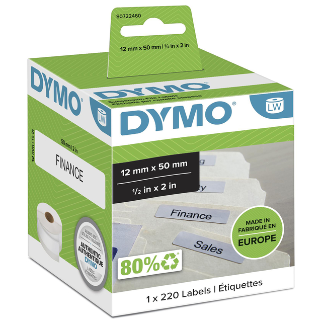 Etiquette Dymo LabelWriter carte nom dossier susp 12x50mm rouleau 220 pièces blanc