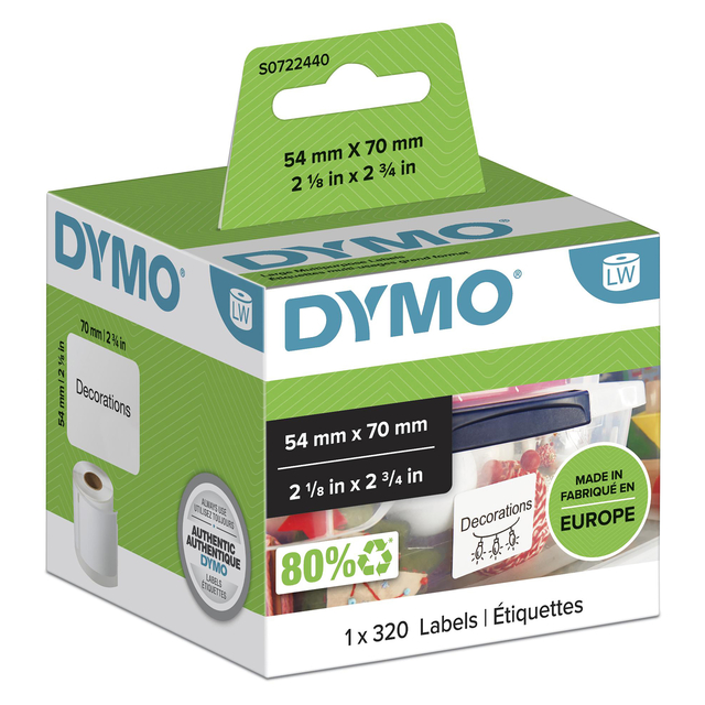 Etiquette Dymo LabelWriter mutlfonctionnelle 54x70mm rouleau 320 pièces blanc